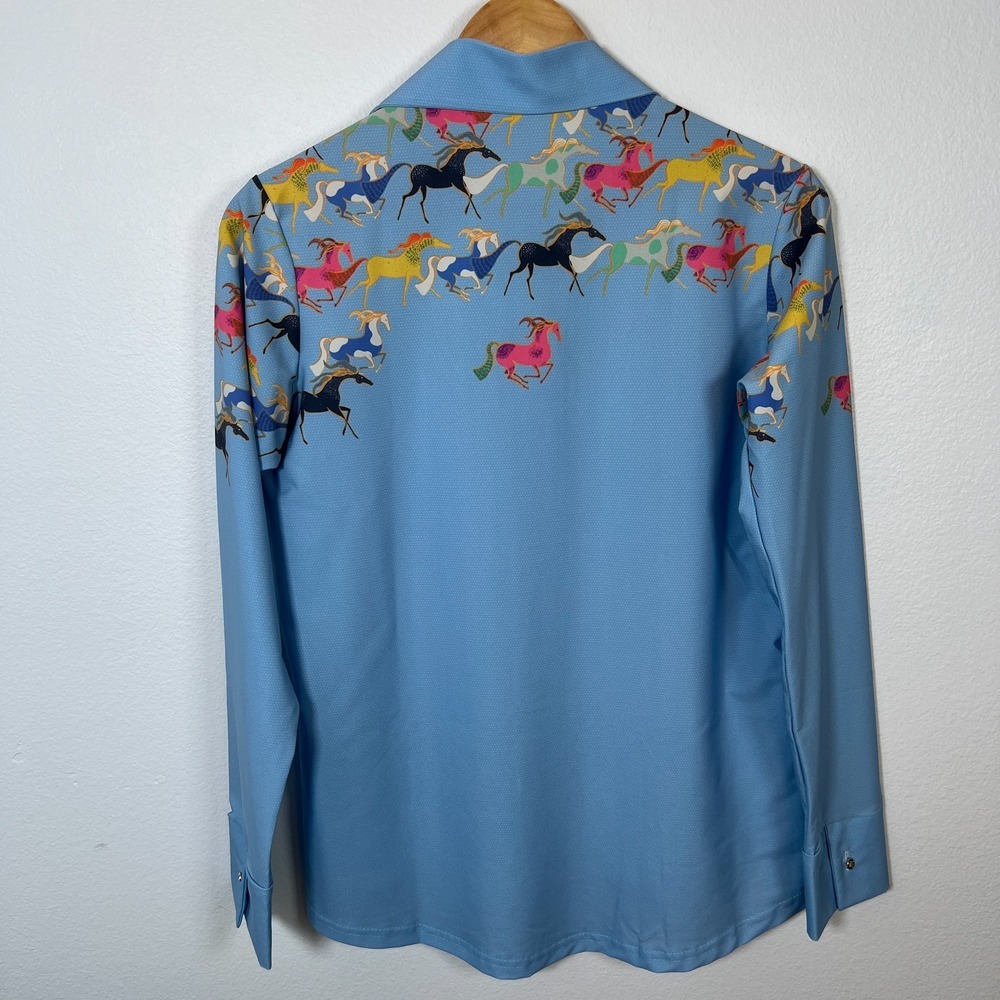 Espoir Equestrian Button Up Shirt Womens M Performance Horse Riding Western Blue - Picture 3 of 14